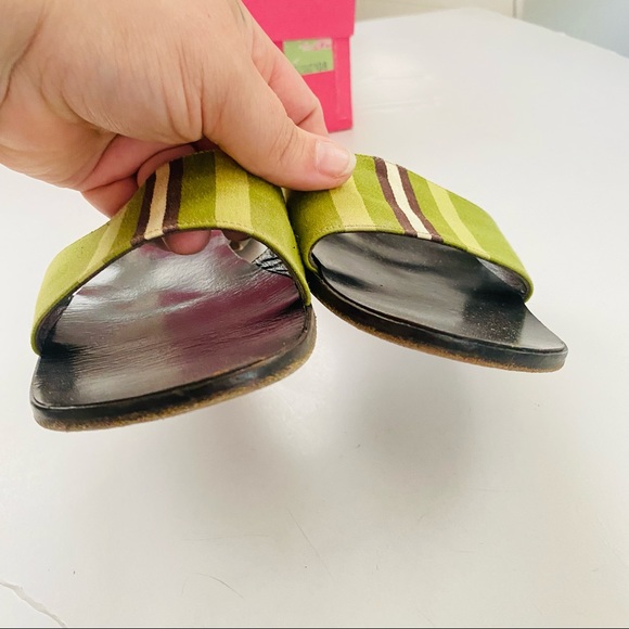Kate Spade Mona Green Striped Silk Slip On Sandals Size 6 - Picture 4 of 8